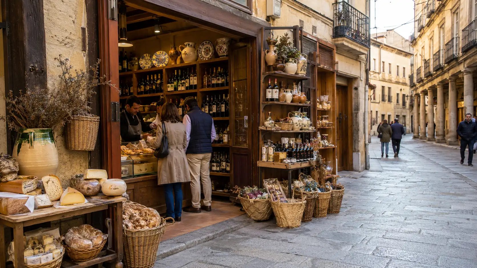 Tienda con productos y personas comprando
